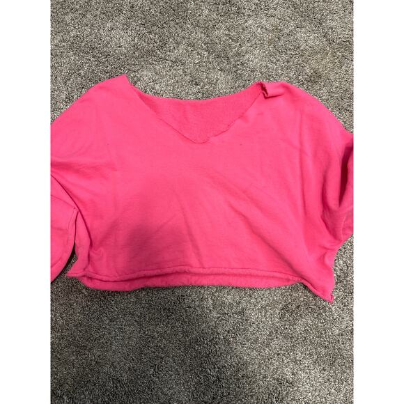 SHEIN Hot Pink Cropped V-Neck Sweatshirt Women's Petite Size Small - Picture 1 of 3